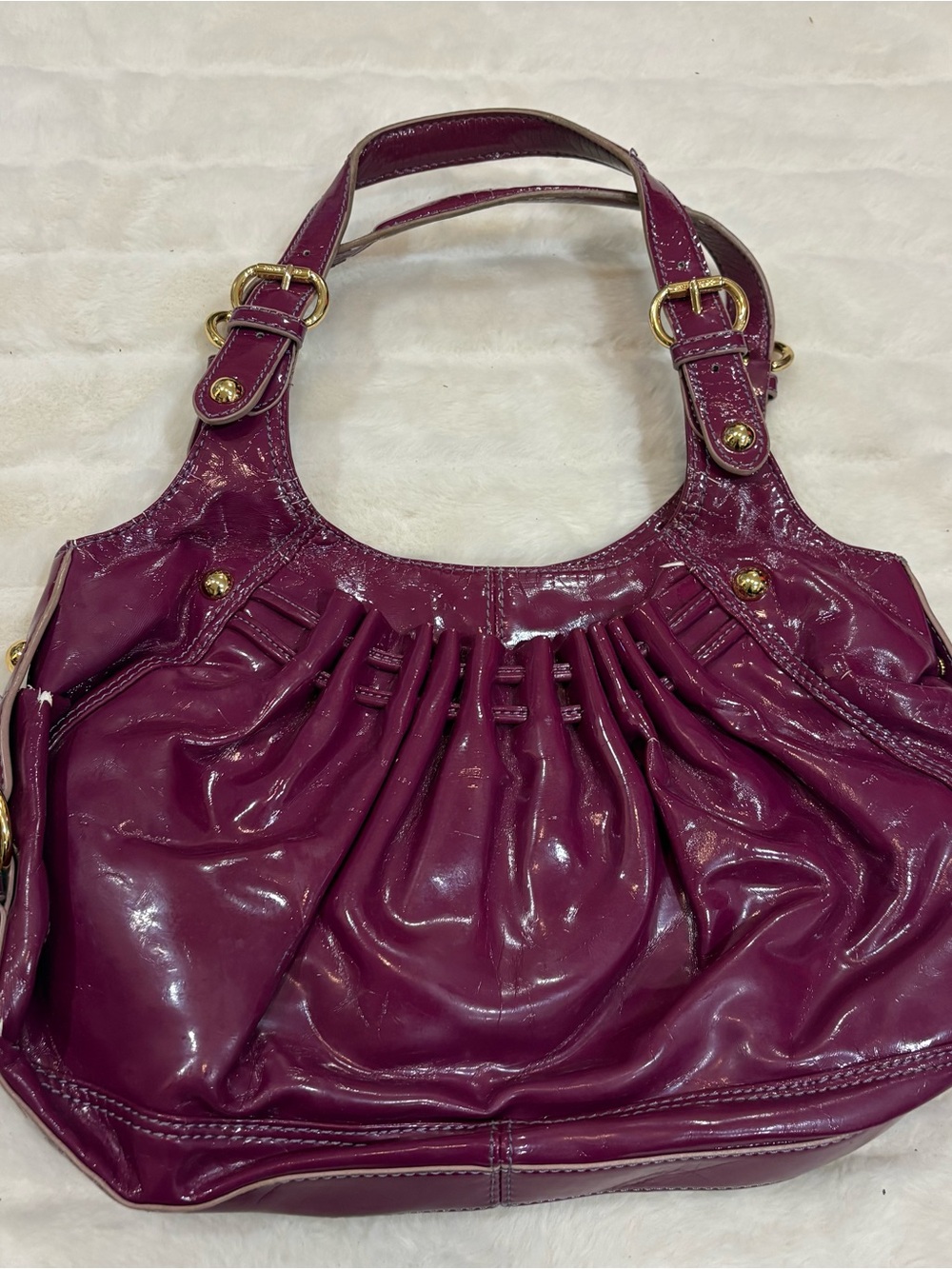 Nine West Patent Shoulder Bag in Plum